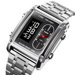 Skmei 1868 silver  Luxury Stainless Steel LED Waterproof Sports   Digital Men Watch