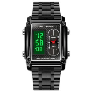 Skmei 1868 Black  Luxury Stainless Steel LED Waterproof Sports Digital Men Watch