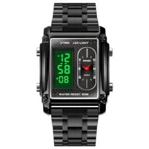 Skmei 1868 Black Luxury Stainless Steel LED Waterproof Sports Digital Men Watch
